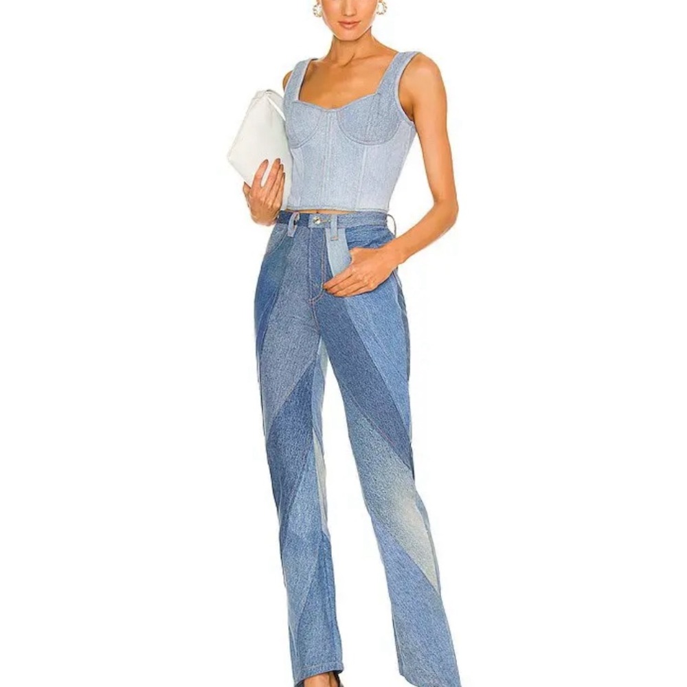 New! EB‎ Denim Vien Straight Leg in Blue Patchwork Size Small $400